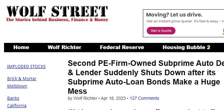 Second PE-Firm-Owned Subprime Auto Dealer & Lender Suddenly Shuts Down after its Subprime Auto-Loan Bonds Make a Huge Mess